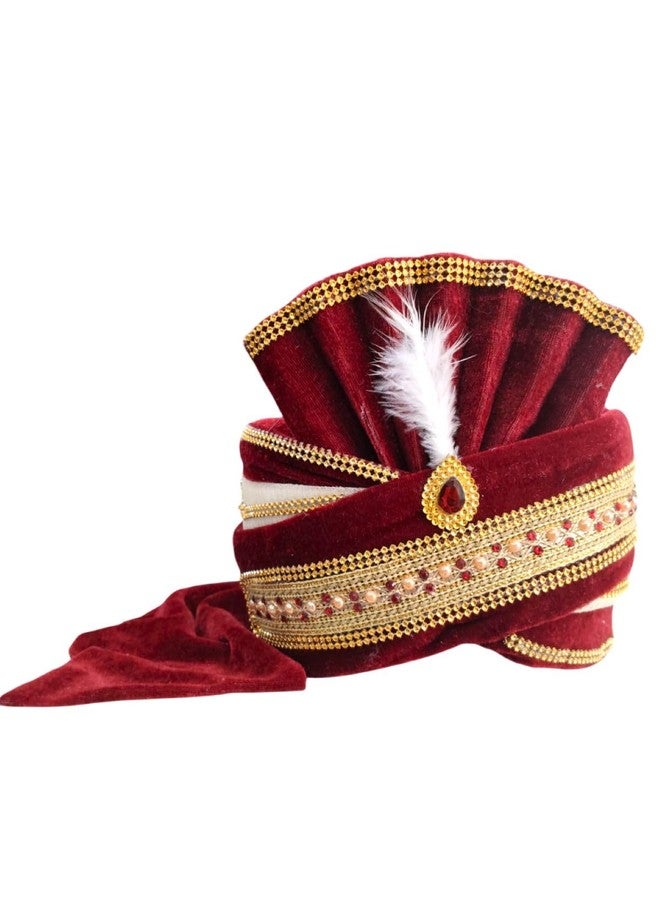 BookMyCostume Maroon Indian Dulha Pagdi Safa with Brooch Indian Wedding Groom Turban for Adults - Image 1